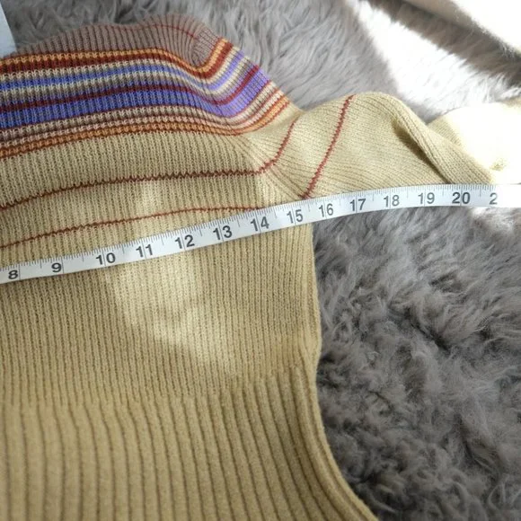 Vintage Bargello Knitted Camel Colored Striped Turtleneck Sweater Dress - Picture 10 of 11